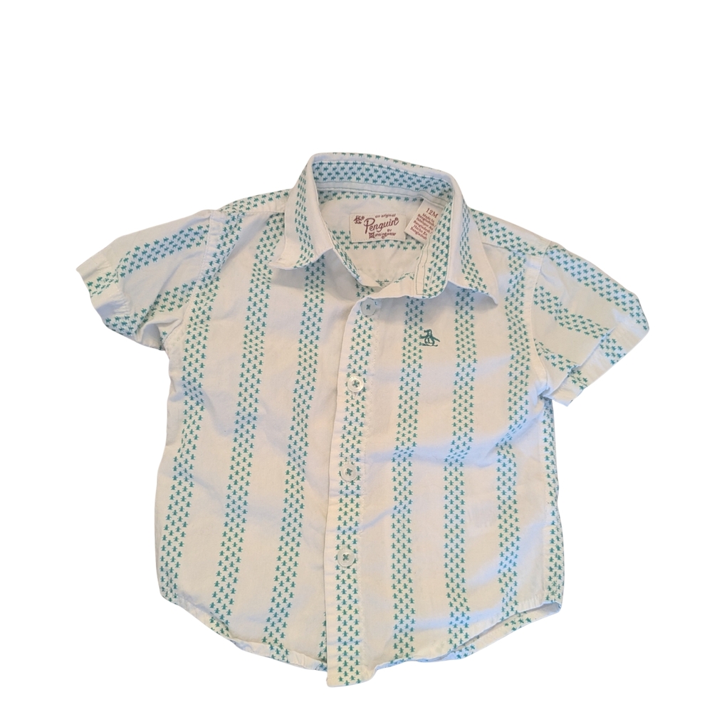 Original Penguin Musingwear Baby Boy 12 Month Green Cream Stripe Button Up Shirt